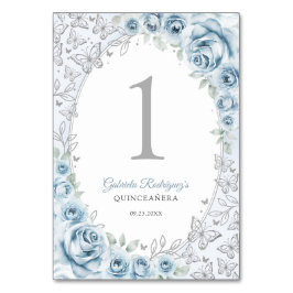 Baby Blue Silver Blommig Quinceanera Bordsnummer