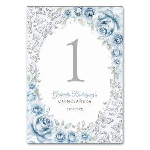 Baby Blue Silver Blommig Quinceanera Bordsnummer