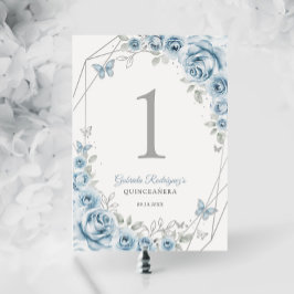 Baby blue Silver Blommigt Quinceanera Bordsnummer