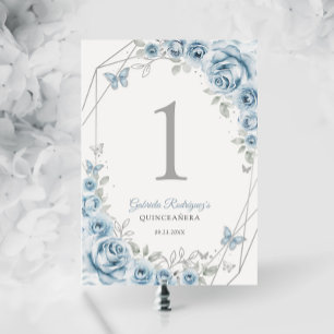 Baby blue Silver Blommigt Quinceanera Bordsnummer