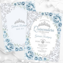 Baby blue Silver Blommigt Quinceanera