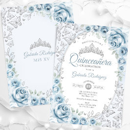 Baby blue Silver Blommigt Quinceanera Inbjudningar