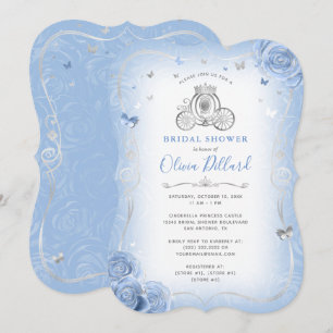 Baby blue Silver Cinderella Princess Möhippa Inbjudningar