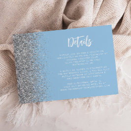 Baby Blue Silver Glitter Script Bröllopsdetaljer Tilläggskort