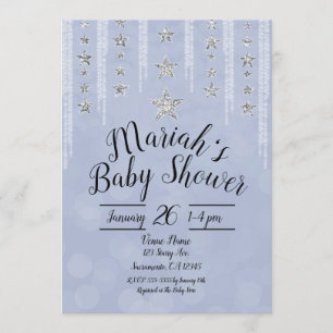 Baby Blue & Silver Glitter Stjärnor Bebis Duscha Inbjudningar