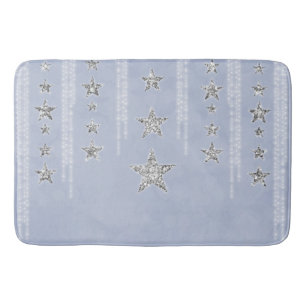 Baby Blue & Silver Glitter Stjärnor Gnistrande Gla Badrumsmatta