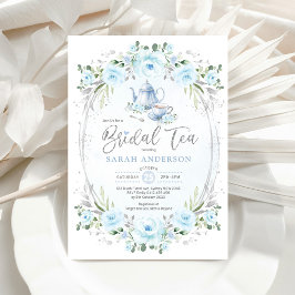 Baby blue Silver Möhippan Tea Party Inbjudningar