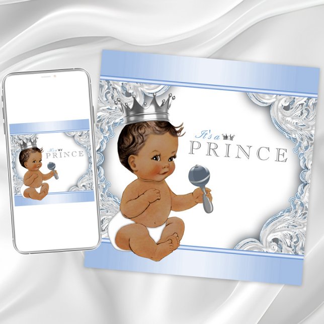 Baby blue Silver Prince Baby Shower för  pojke Inbjudningar (Baby blue silver prince baby shower invitation. Instant download and printed invitations available.)