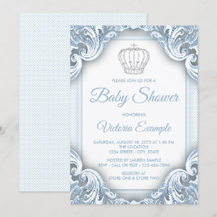 Baby Blue Silver Prince Baby Shower-inbjudningar Inbjudningar