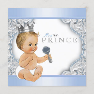 Baby Blue Silver Prince Barnkalas Inbjudningar