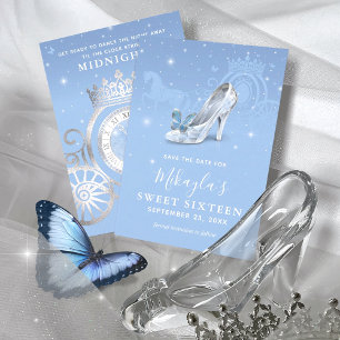 Baby blue Silver Shoe Cinderella Sweet 16 Birthday Spara Datumet