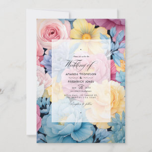 Baby Blue, Smörkräm Gult, Pastell Rosa Bröllop Inbjudningar