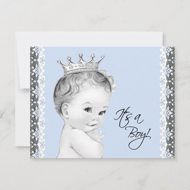 Baby blue, söt, liten prins, babyskor inbjudningar (Framsida)