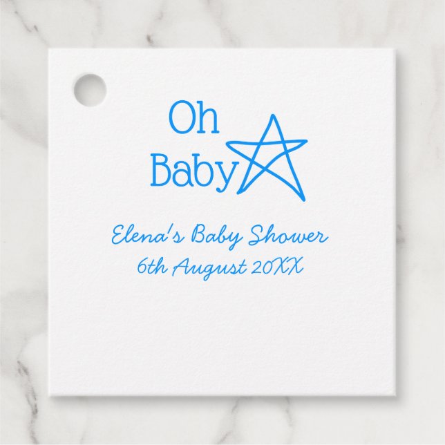 Baby blue stjärniga babydusch, lägg till namn gåvor etiketter (Framsida)