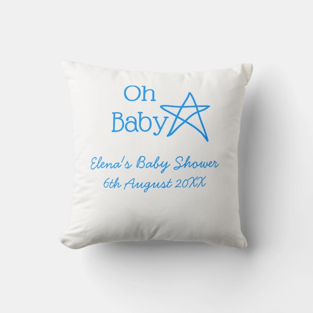 Baby blue stjärniga babydusch, lägg till namn kudde (Framsida)