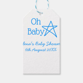 Baby blue stjärniga babydusch, lägg till namn presentetikett
