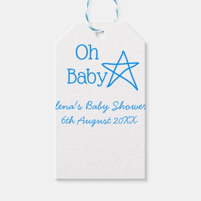 Baby blue stjärniga babydusch, lägg till namn presentetikett (Framsidan)