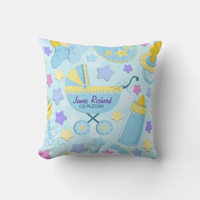 Baby blue stjärnor och Carriage Keepsaké Pillow Kudde (Framsida)