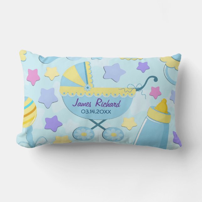 Baby blue stjärnor och Carriage Keepsaké Pillow Lumbarkudde (Framsida)