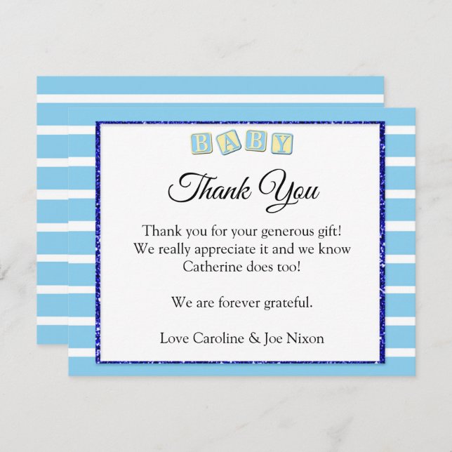 Baby blue stödkort för babyskor inbjudningar (Fram/baksida)