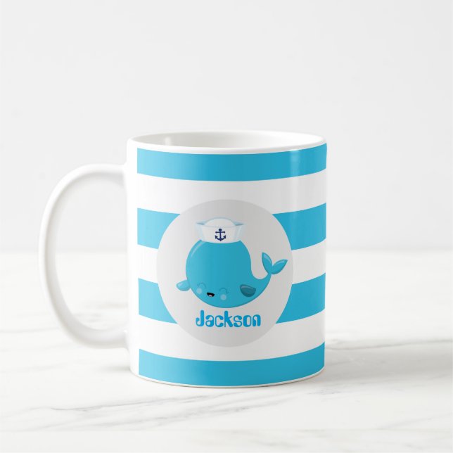Baby blue strandval lägga till namn monogram mugg (Vänster)