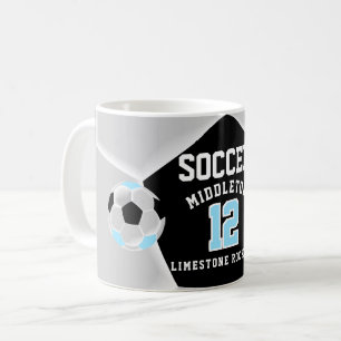 Baby blue, svart och vit ⚽ idrott kaffemugg