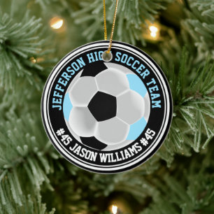 Baby blue, svart och vit ⚽ julgransprydnad keramik