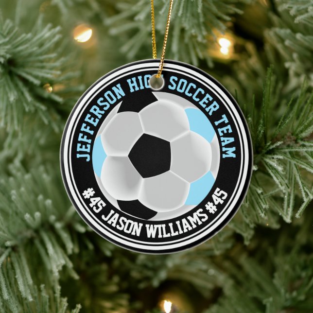 Baby blue, svart och vit ⚽ julgransprydnad keramik (Träd)