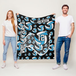 Baby blue, svart och vit volleyball Mönster Fleecefilt