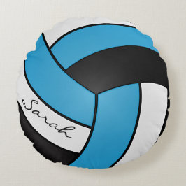 Baby blue, svart och vit volleyboll | DIY NAMN Rund Kudde