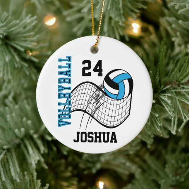 Baby blue, svart och vit volleyboll julgransprydnad keramik (Träd)