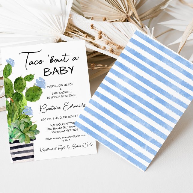 Baby blue tako "Bout a Baby Cactus Baby Shower Inbjudningar (Taco Bout a Baby Baby Shower Invitation Fiesta Baby Shower Taco Bout a Boy Blue Floral)
