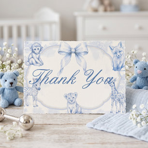Baby Blue Toile Safari Baby Shower Tacksamhetskort Anteckningskort