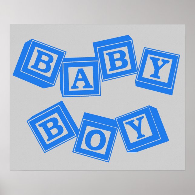 Baby Blue Trä Alfabet Kuber Block Poster (Framsidan)
