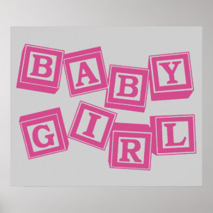 Baby Blue Trä Alfabet Kuber Block Poster
