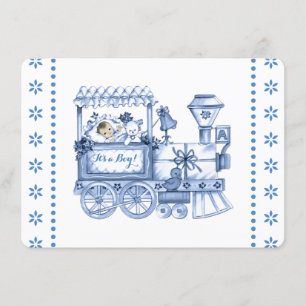 Baby Blue Train Baby Pojke Bebisbad Inbjudningar