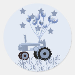 Baby blue traktor med ballongspärrar runt klistermärke