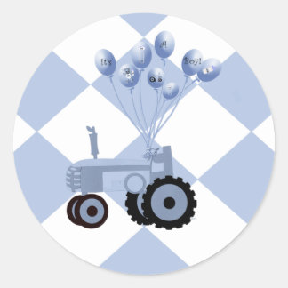 Baby blue traktor med ballongspärrar runt klistermärke