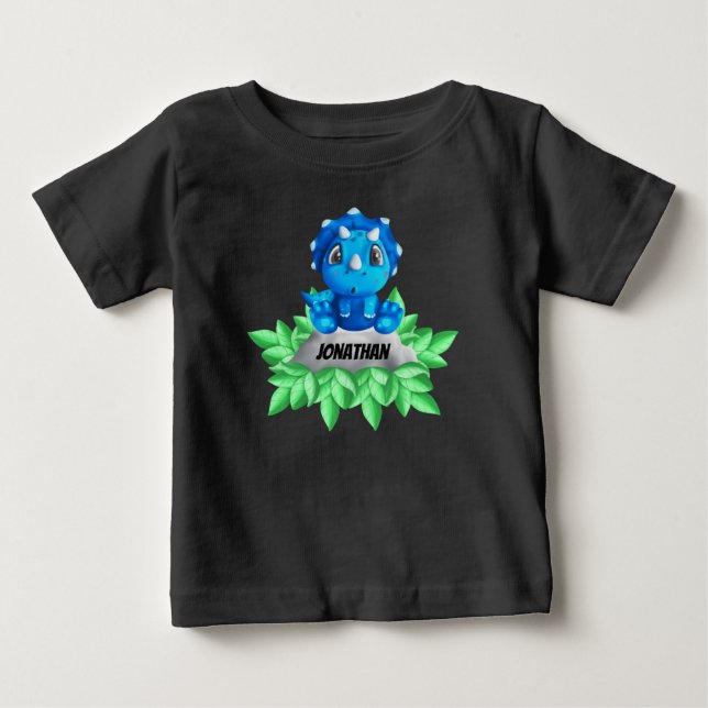 Baby blue Triceratops Dinosaur Black Baby T-Shirt (Framsida)