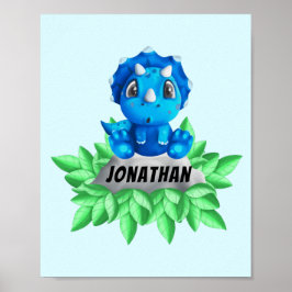 Baby blue Triceratops Dinosaur Poster