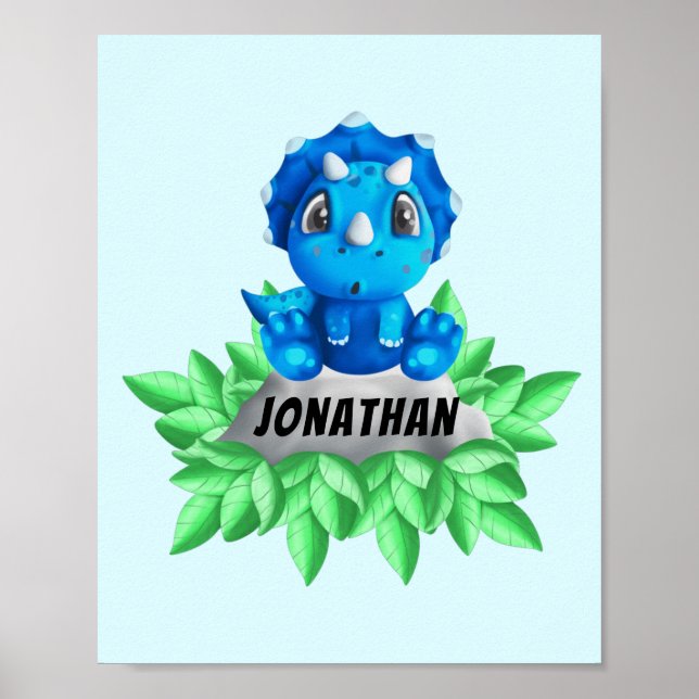 Baby blue Triceratops Dinosaur Poster (Framsidan)
