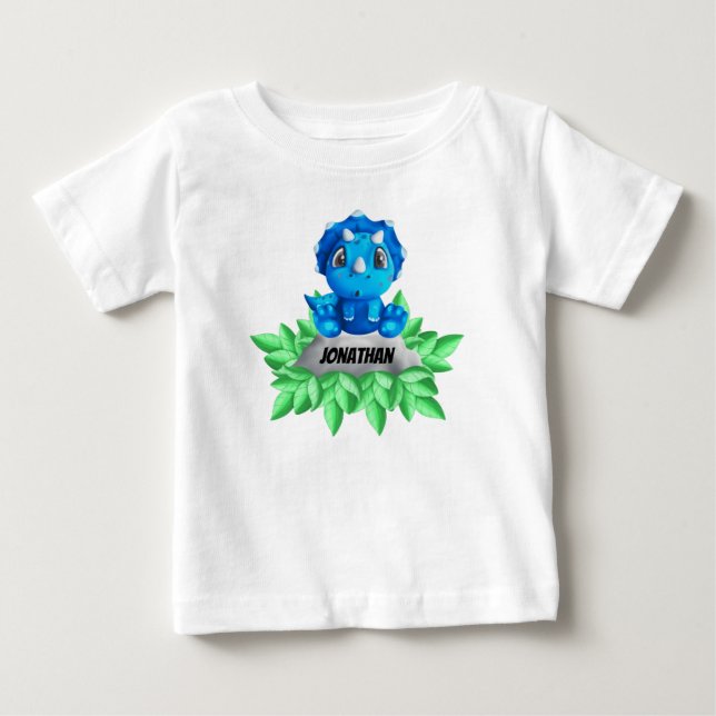Baby blue Triceratops Dinosaur T Shirt (Framsida)