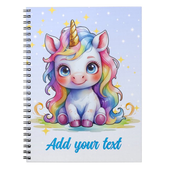 Baby blue Unicorn-anteckningsbok - anpassat namn Anteckningsbok (Framsidan)