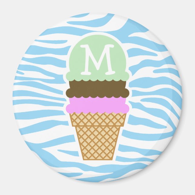 Baby blue utskrift av Ice Cream Zebra Animal Magnet (Framsidan)