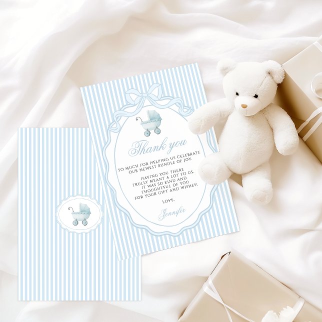 Baby Blue Vagnsbow Pojk Babyshower Tack Kort (Skapare uppladdad)