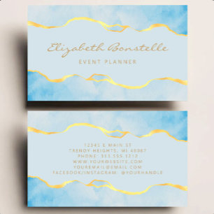 Baby Blue Vattenfärg Guld Folie Lyx Visitkort