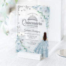 Baby Blue Vattenfärgrosor Silver Quinceanera