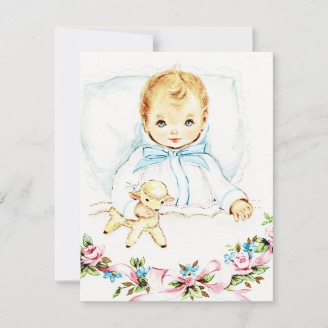 Baby blue Vintage Pojke Shower Inbjudningar (Framsida)