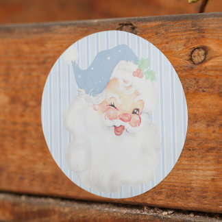 Baby blue Vintage Winking Jultomten jul Runt Klistermärke