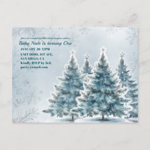 Baby Blue Vinter Onederland Inbjudningskort